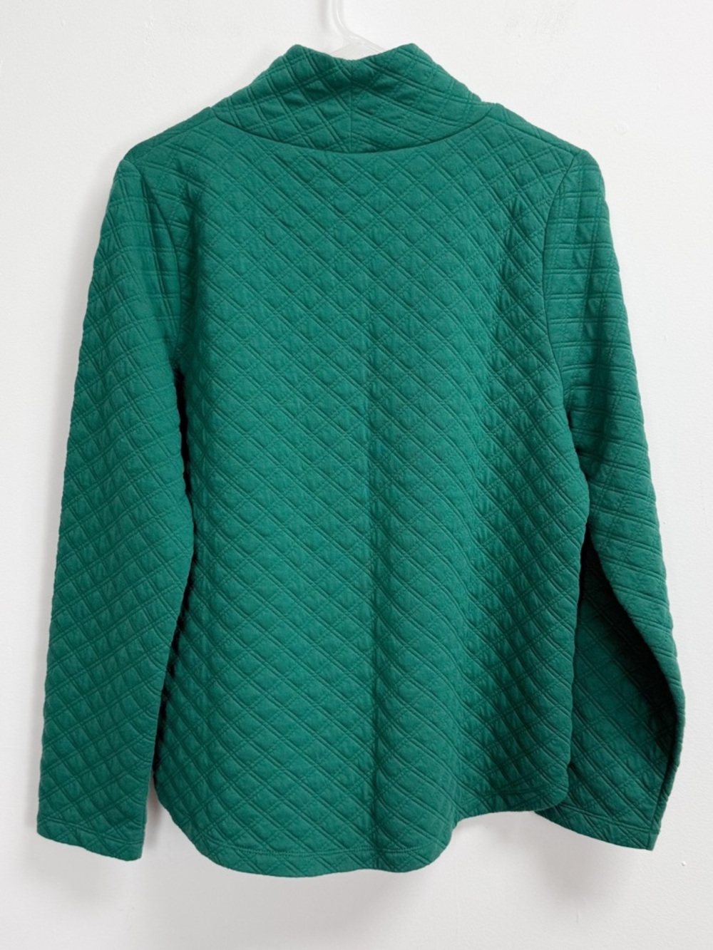 J Crew Mockneck Pullover Quilted Top Womens Medium Green Long Sleeve FLAW - Picture 2 of 10